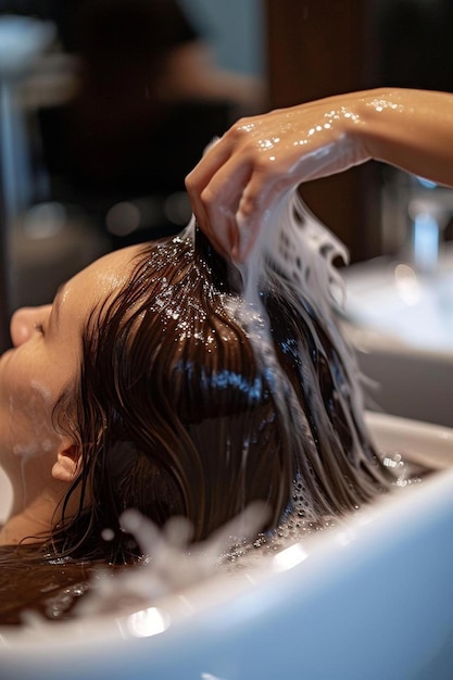 Foto een vrouw met haar haar gewassen in een badkuip