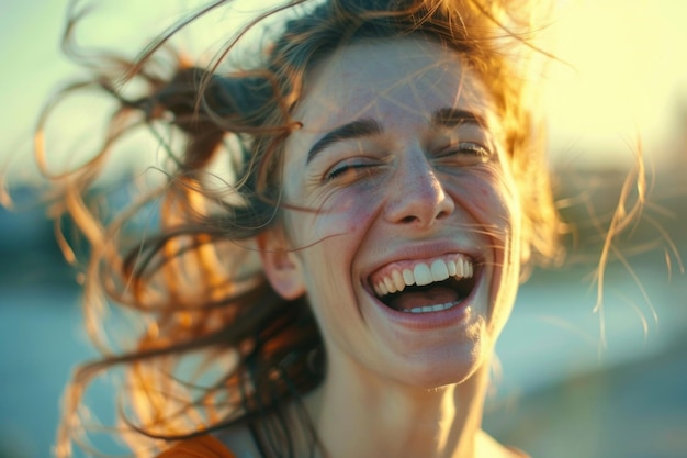 Foto een vrouw met haar haar in de wind ideale voor schoonheid of mode projecten