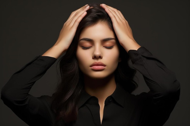 een vrouw met haar handen op haar hoofd