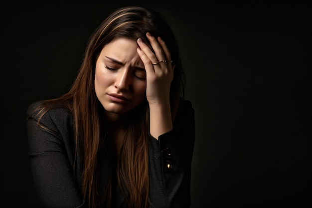 een vrouw met haar hoofd in haar handen