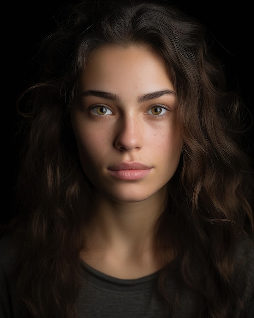 Foto een vrouw met lang bruin haar en groene ogen