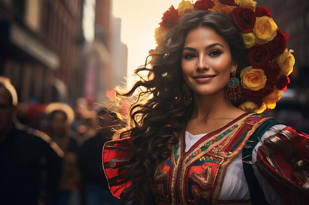 een vrouw met lang haar en een wit overhemd loopt in een parade