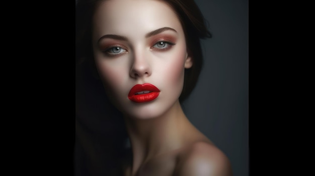 Een vrouw met rode lippen en blauwe ogen