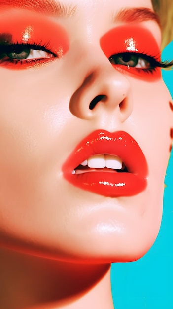 Een vrouw met rode lippenstift en felrode tinten
