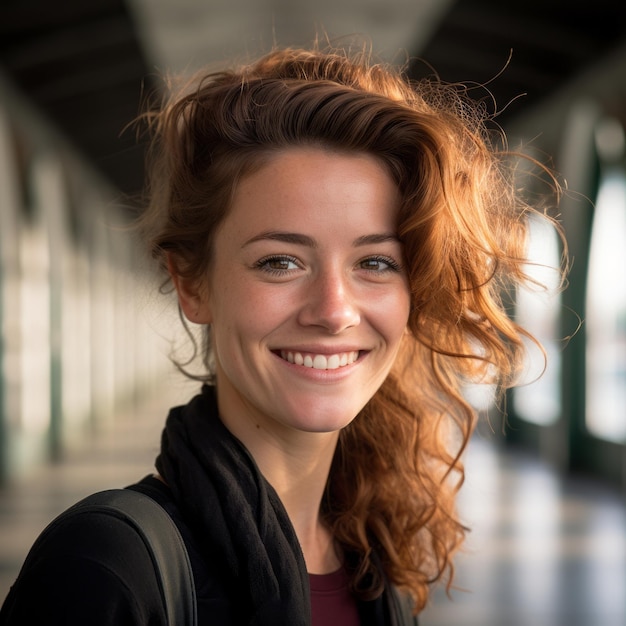 een vrouw met rood haar die lacht