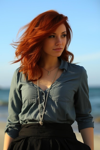 Een vrouw met rood haar en een ketting