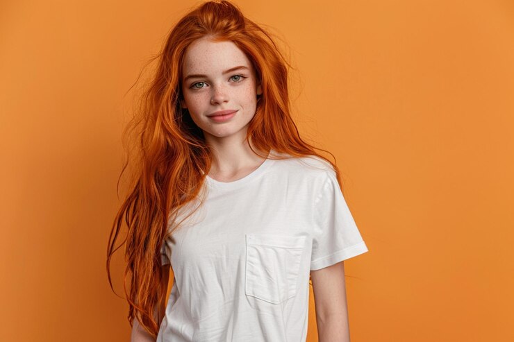 Foto een vrouw met rood haar en een wit shirt met een wit shert dat zegt dat ze een roodharig meisje is