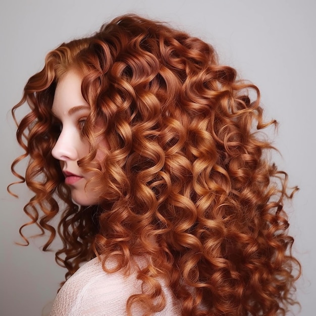 Een vrouw met rood haar en krullen