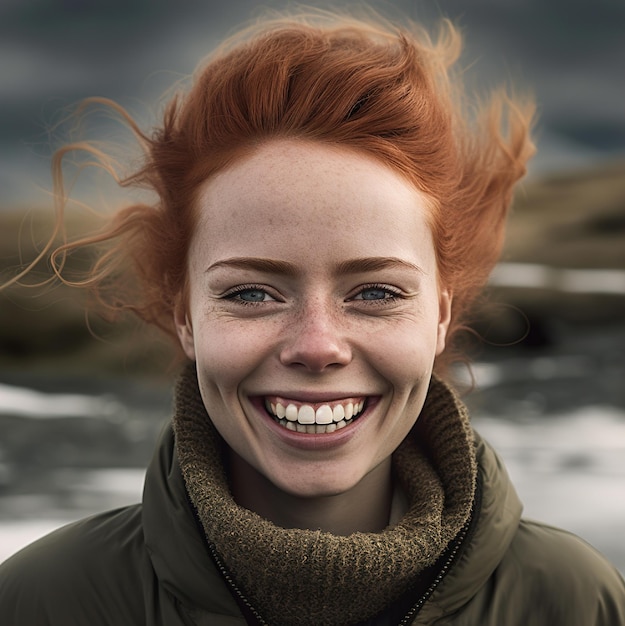 Foto een vrouw met rood haar glimlachend naar de camera