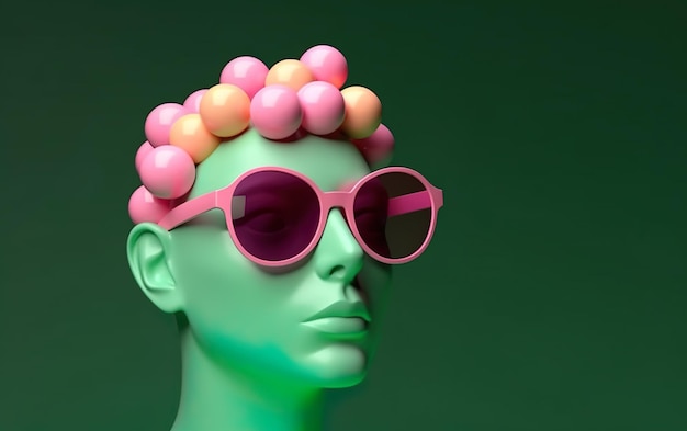Een vrouw met roze zonnebril en roze zonnebril