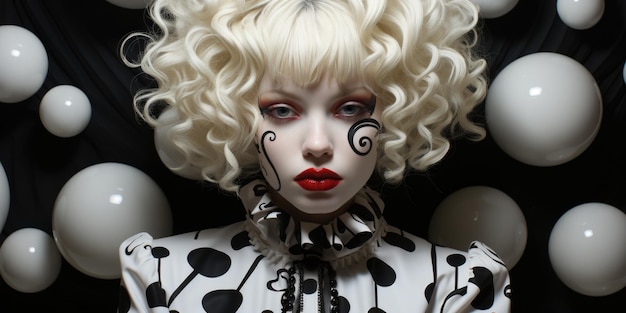 Foto een vrouw met wit haar en een clownsmake-up