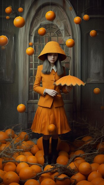 Een vrouw poseert met oranje vrucht Generative Ai