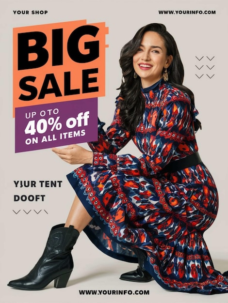 een vrouw poseert voor een tijdschrift dat zegt grote verkoop