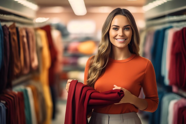 Een vrouw staat in een kledingwinkel