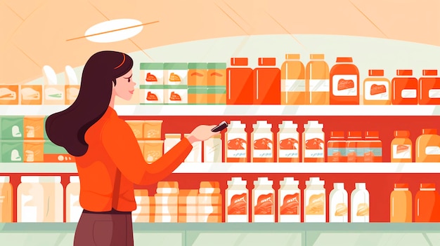 Een vrouw staat voor de schappen in een Generative AI van een supermarkt