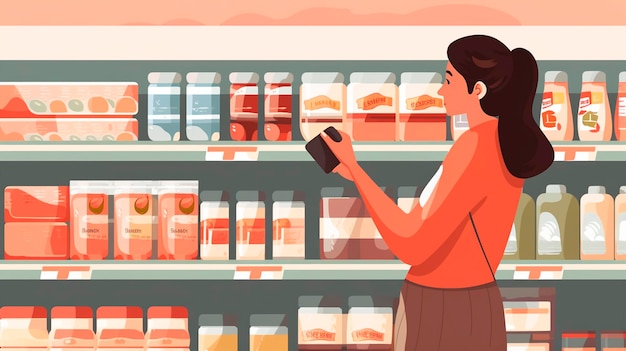 Een vrouw staat voor de schappen in een Generative AI van een supermarkt