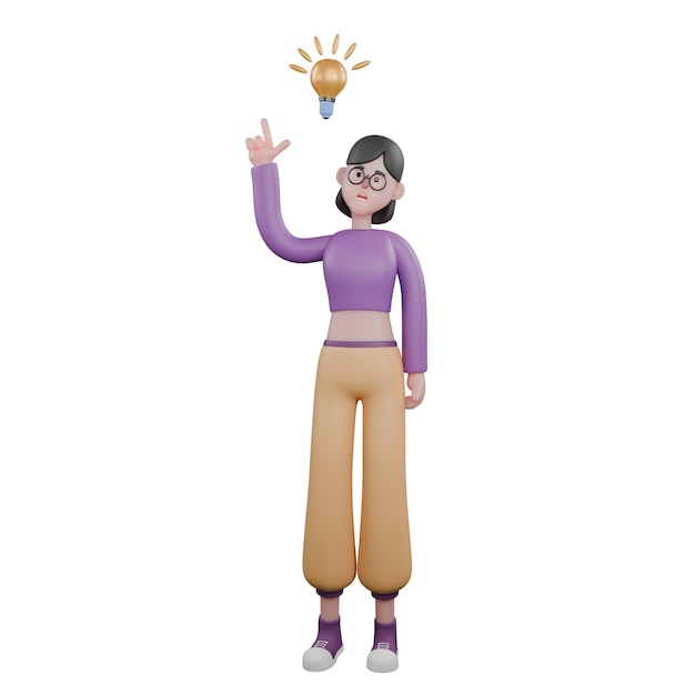 Een vrouwelijke danseres staat naar boven wijzend met een eureka-uitdrukking Animated Performer