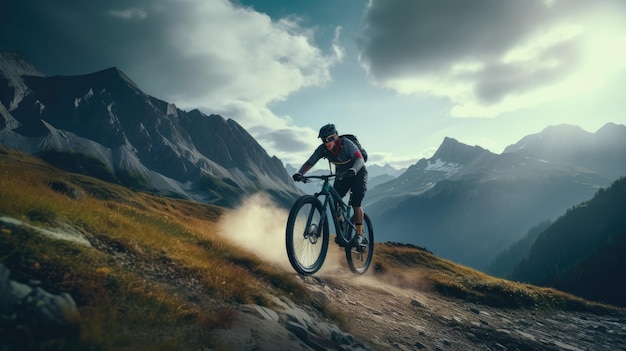 Een vrouwelijke fietser die in een bergachtig terrein rijdt Extreme fietsen Fietssport