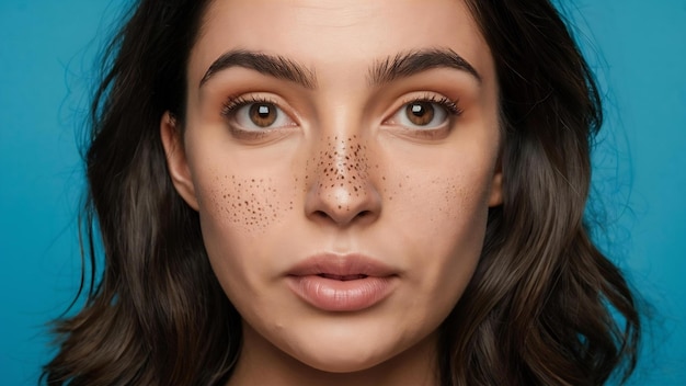 Een vrouwelijke neus met zwarte punten of zwarte stippen acne probleem comedonen vergrote poren op het gezicht