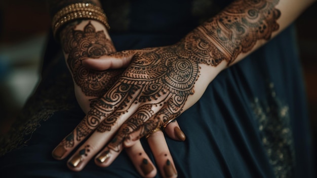 Een vrouwenhand met henna erop