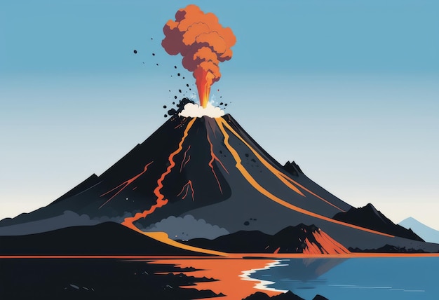 Foto een vulkanisch eiland met stoom die uit de caldera stijgt