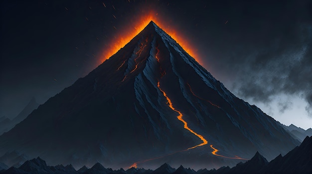 Een vurige gesmolten lava vulde de Mount Doom-vulkaan in Mordor