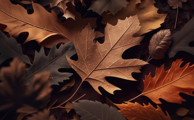 Een wallpaper van herfstbladeren blad achtergrond herfst seizoen trendy achtergrond ai gegenereerd