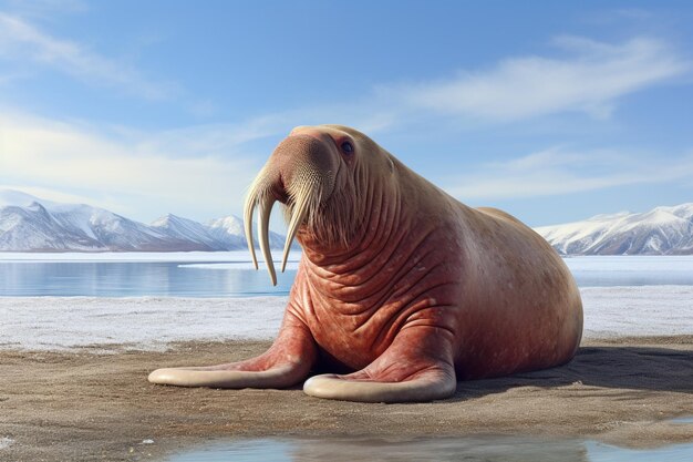 Foto een walrus wordt in het water gezien