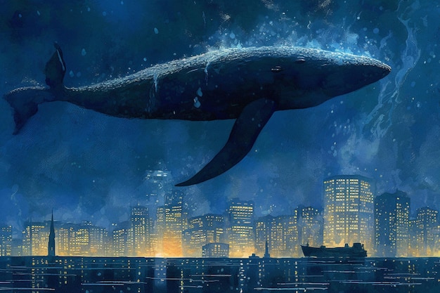 Een walvis in de nachtelijke hemel