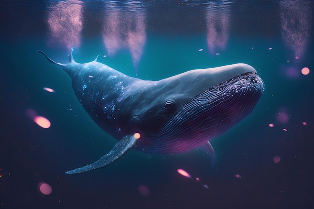 Een walvis in de oceaan met een blauwe achtergrond
