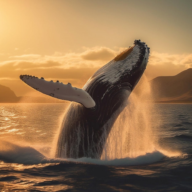 Een walvis springt uit het water in de oceaan