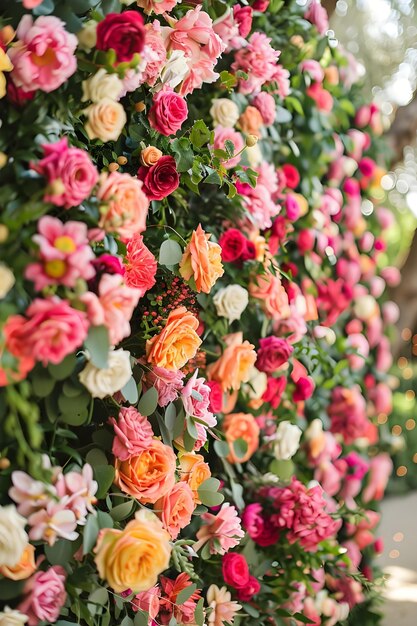 een wand van bloemen met een muur van bloemen die zegt quot bloemen quot