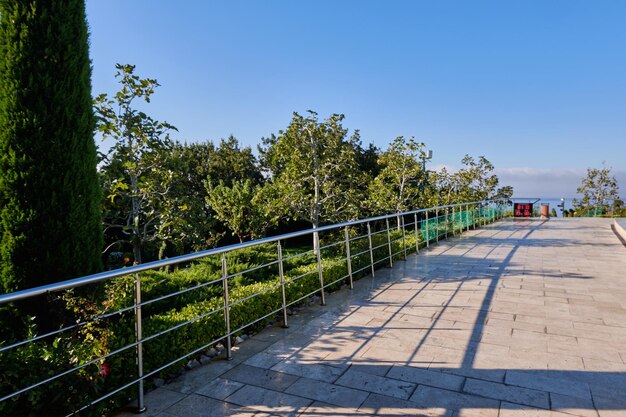 Een wandeling in het park nabij de kust van de Zwarte Zee. Krim, Jalta. Vakantie in het recreatiecentrum.