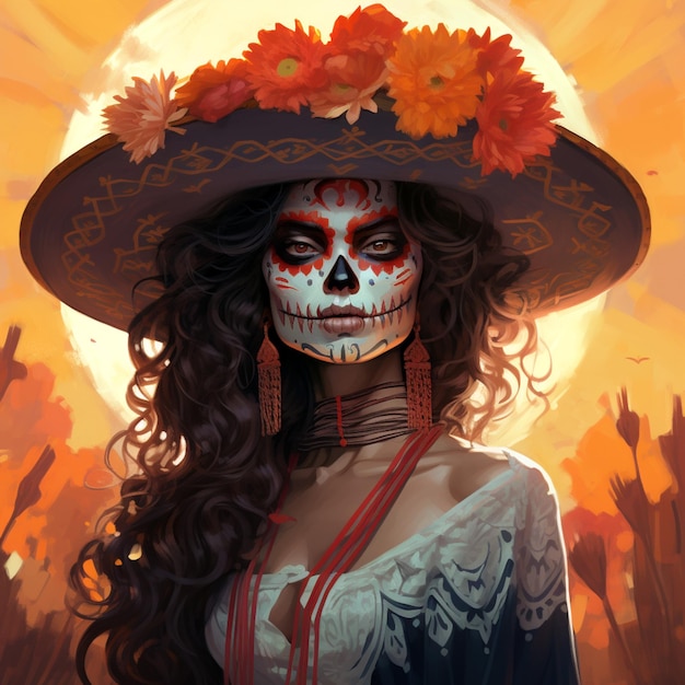 Een wandtapijt van herinnering Dia de los Muertos in levende kleuren