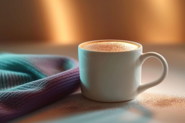 Een warme cappuccino brengt verfrissing en ontspanning in een lege studio.
