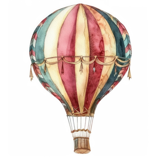 een warme luchtballon met een gestreepte patroon en een paar bril