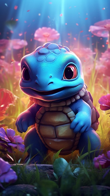 Een Wartortle digitale kunst van een schattige schildpad Pokemon Ai gegenereerde kunst