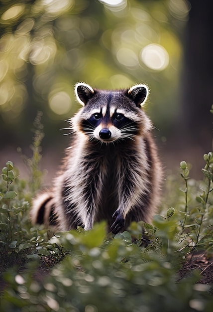 Foto een wasbeer in het bos voor de wereldwilde dag achtergrond