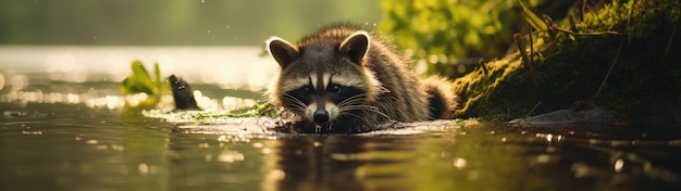 een wasbeer in het water