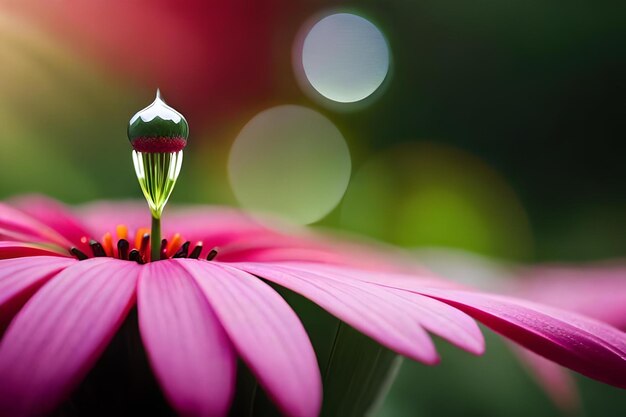 Foto een waterdruppel zit op een roze bloem.