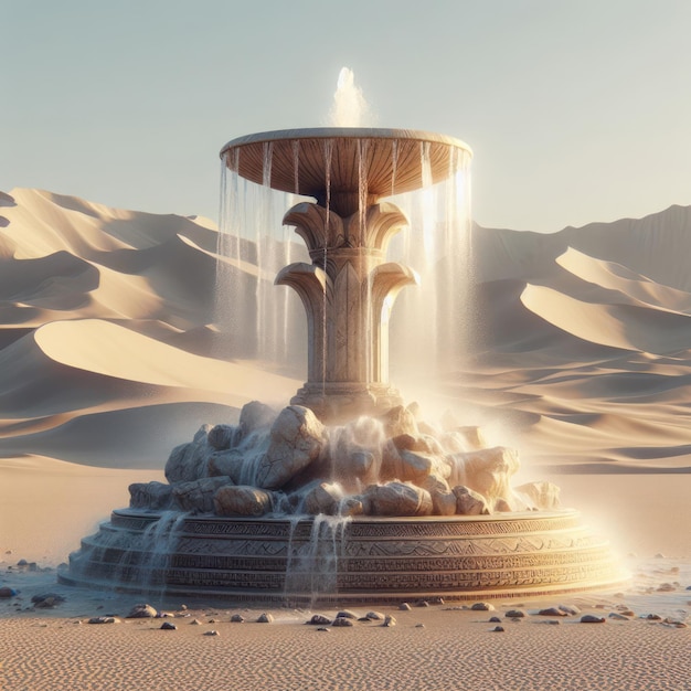Een waterfontein midden in de woestijn