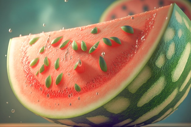 Een watermeloen met pitjes erop