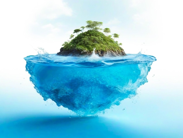 Een watersplitsing op Wereldwaterdag is geïsoleerd op een wit achtergrond eiland in het midden van het water