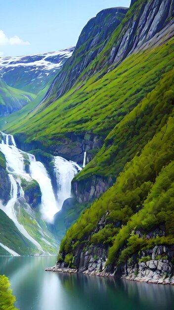 Een waterval in de bergen in Noorwegen