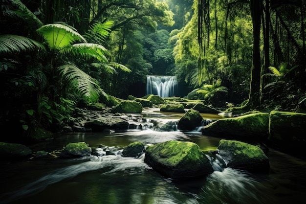 Een waterval in het bos.