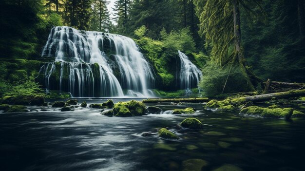 Foto een waterval in het midden van een weelderig groen bos