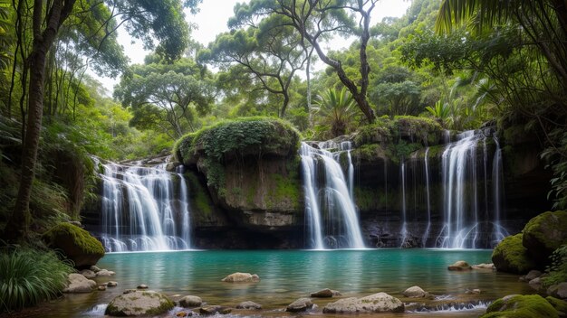 Een waterval in het oerwoud.