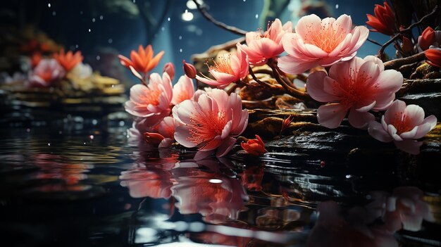 Een waterval van bloemen en water Het lijkt op geprojecteerde schoonheid