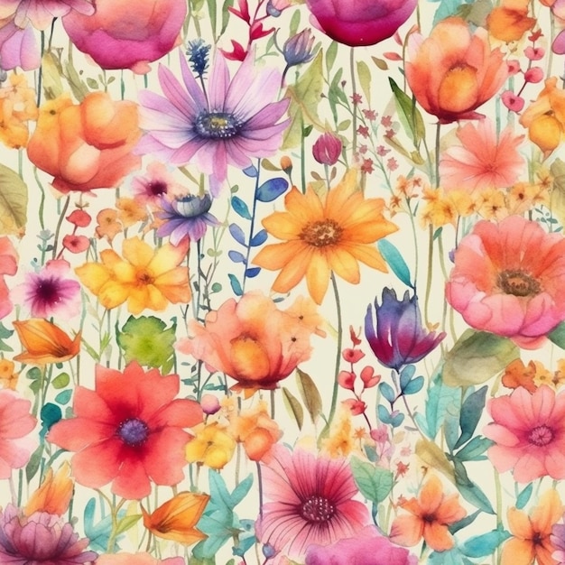 Een waterverf bloemenpatroon met een kleurrijke bloemachtergrond.
