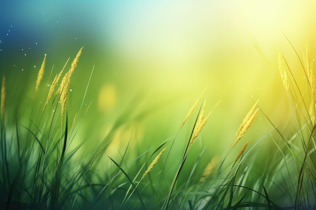 Een wazige foto van gras met de zon op de achtergrond generatieve AI
